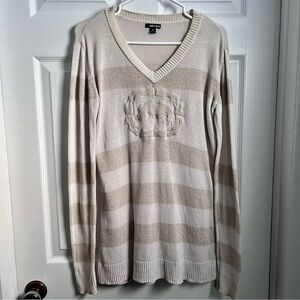 3/25$💥 Ecko UNLTD shirt top long sleeve Women medium beige striped logo